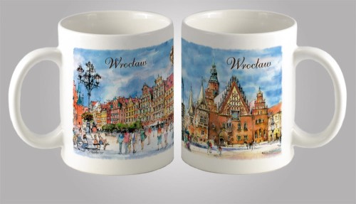 Kubek z reprodukcjami obrazów akwarelowych z Wrocławia 08