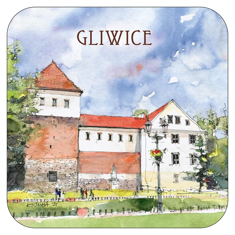 Podkładka korkowa pod kubek - zamek w Gliwicach.