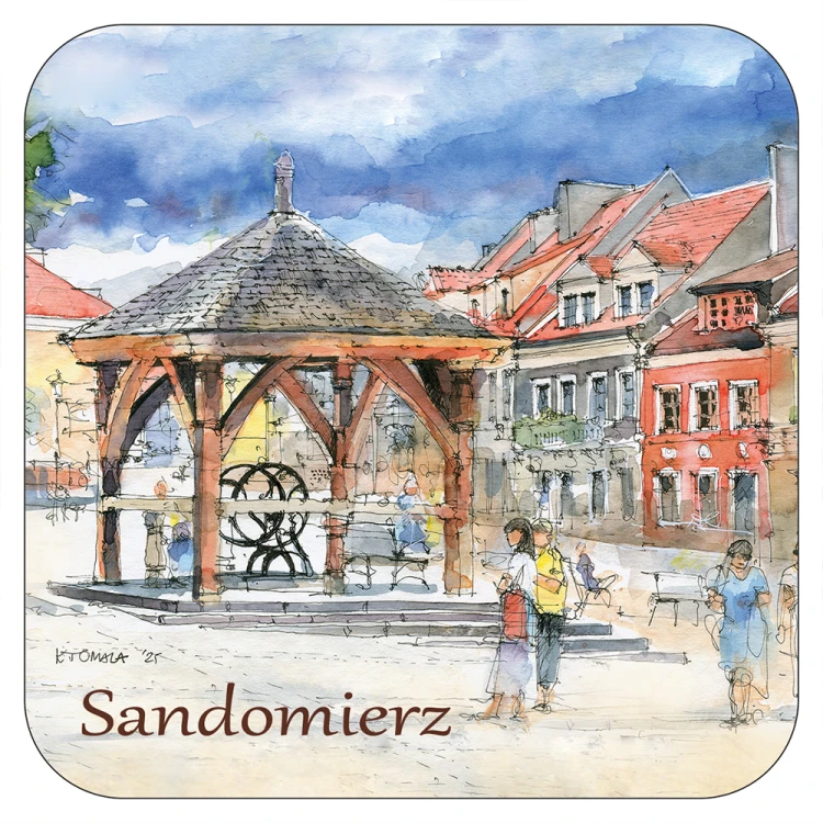 Podkładka korkowa pod kubek - studnia na Rynku w Sandomierzu.