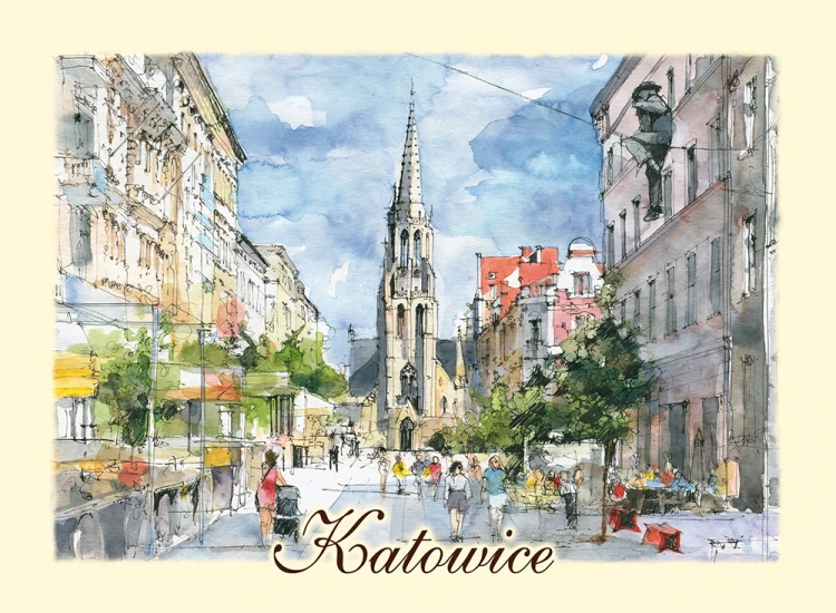 Kartka B6 z reprodukcją obrazu akwarelowego - Katowice