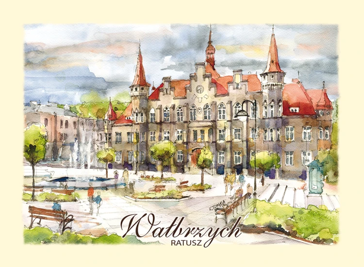 Pocztówka z reprodukcją akwareli Wałbrzych 11.