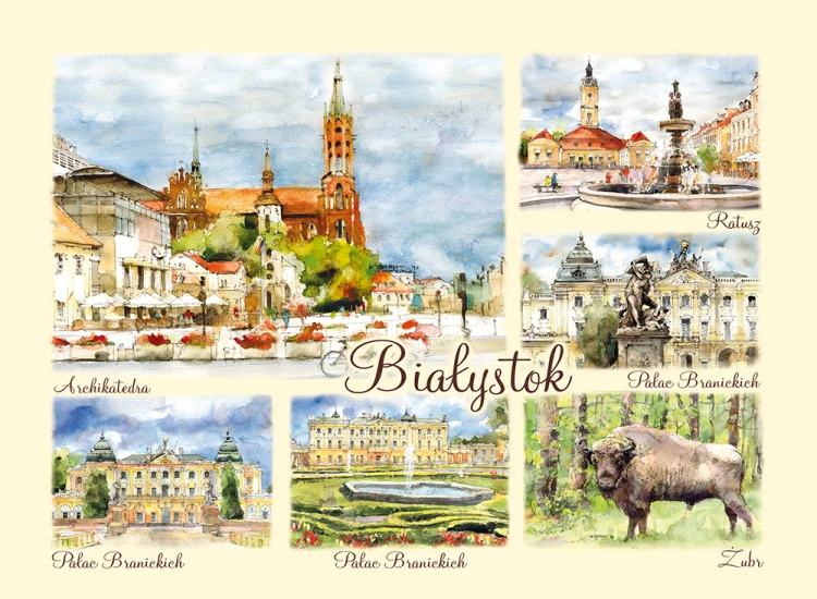 Pocztówka z reprodukcją akwareli Białystok 10.