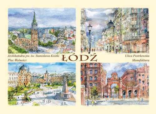 Pocztówka z reprodukcjami akwarel Łódź 34.