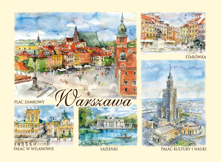 Pocztówka z reprodukcjami akwarel Warszawa 52.