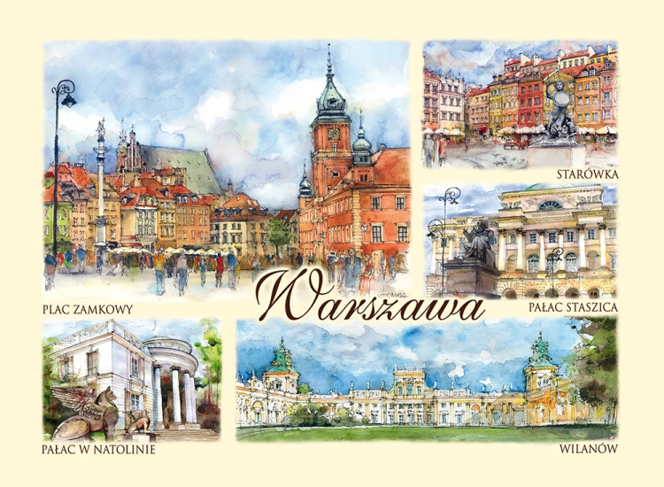 Pocztówka z reprodukcjami akwarel Warszawa 53.