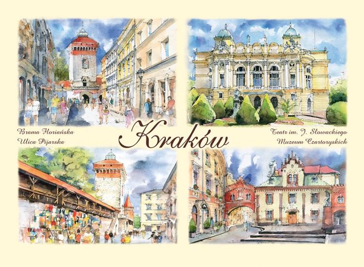 Pocztówka z reprodukcjami akwarel Kraków 275.