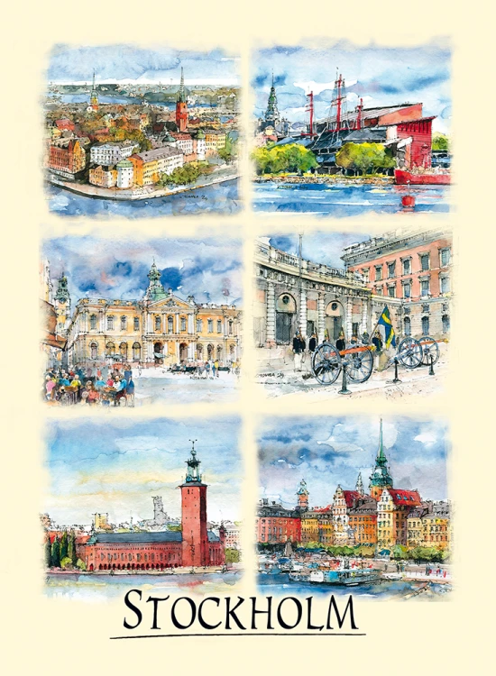 Pocztówka - reprodukcja obrazu akwarelowego Sztokholm.