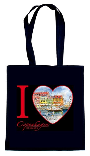 Czarna torba bawełniana z reprodukcją akwareli Kopenhaga 209.