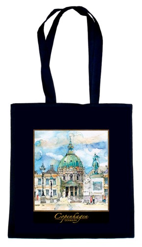 Czarna torba bawełniana z reprodukcją akwareli Kopenhaga 210.