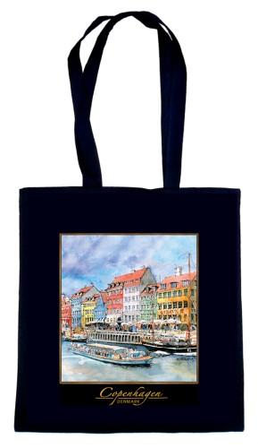 Czarna torba bawełniana z reprodukcją akwareli Kopenhaga 212.