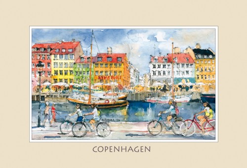 Reprodukcja obrazu akwarelowego Kopenhaga -  Port Nyhavn 01.