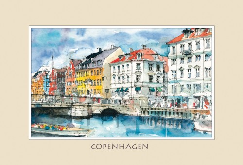 Reprodukcja obrazu akwarelowego Kopenhaga -  Port Nyhavn 02.