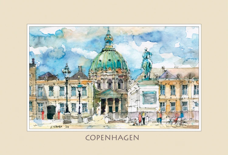 Reprodukcja obrazu akwarelowego Kopenhaga - Pałac Amalienborg 04.