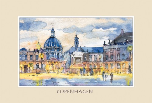 Reprodukcja obrazu akwarelowego Kopenhaga - Pałac Amalienborg 06.