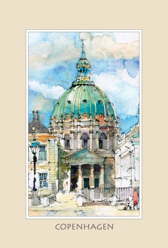 Reprodukcja obrazu akwarelowego Kopenhaga - Pałac Amalienborg 13.