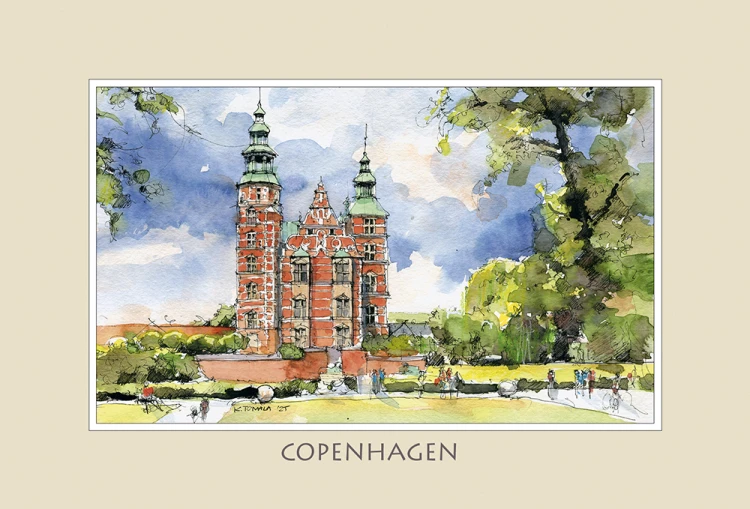 Reprodukcja obrazu akwarelowego Kopenhaga - Pałac Rosenborg 20.