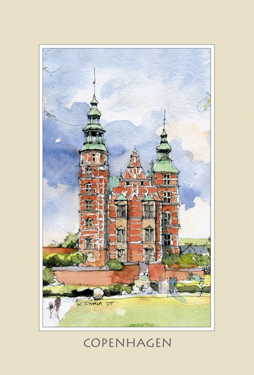 Reprodukcja obrazu akwarelowego Kopenhaga - Pałac Rosenborg 23.