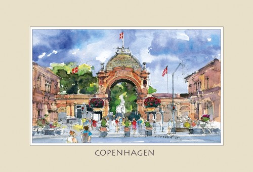 Reprodukcja obrazu akwarelowego Kopenhaga - Tivoli 26.