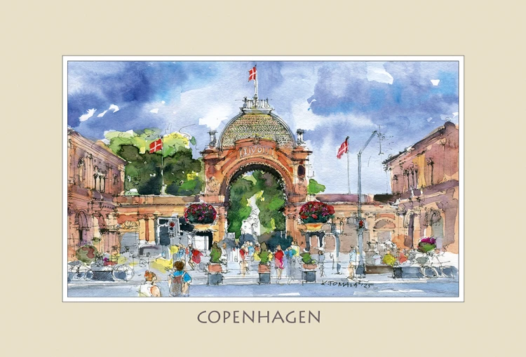 Reprodukcja obrazu akwarelowego Kopenhaga - Tivoli 26.