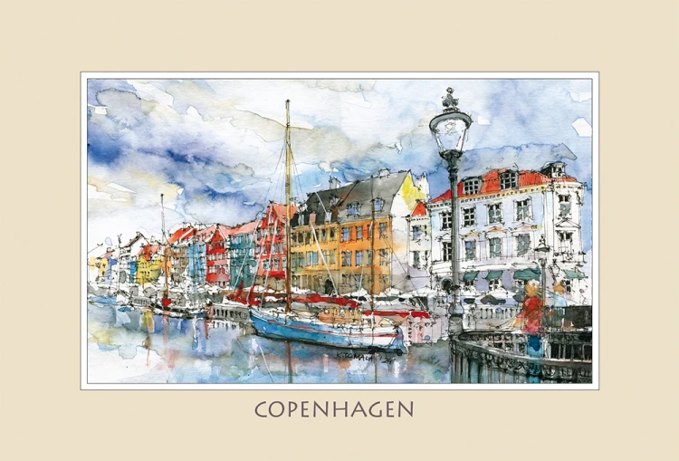 Reprodukcja obrazu akwarelowego Kopenhaga -  Port Nyhavn 07.