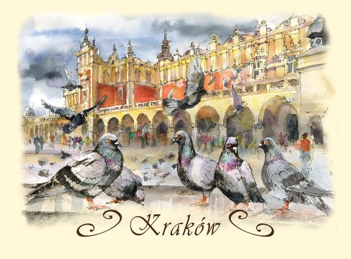 Karnet z reprodukcją akwareli Kraków 69