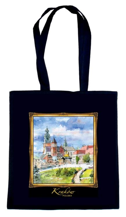 Torba bawełniana czarna z reprodukcją akwareli.