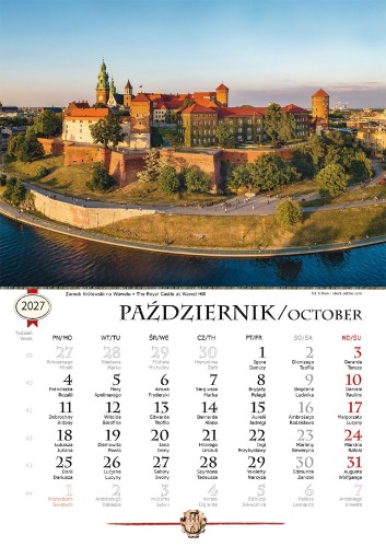 Przykładowa strona kalendarza B4 Kraków w fotografii 2027.