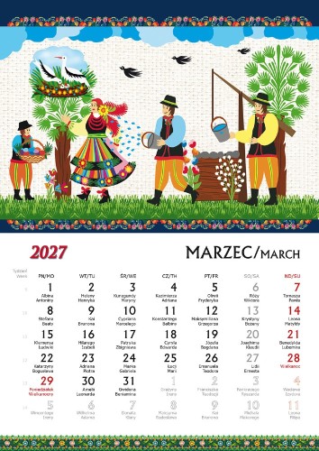 Przykładowa strona kalendarza B5 Folk Polska Sztuka Ludowa 2027.