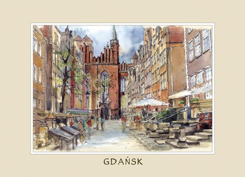 Reprodukcja obrazu akwarelowego z Gdańska w formacie 15x21 cm.