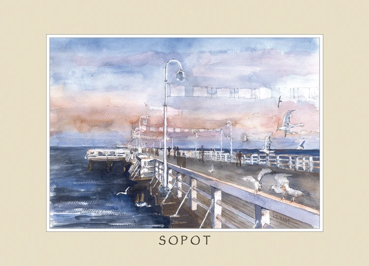 Reprodukcja obrazu akwarelowego z Sopotu 15x21 cm.
