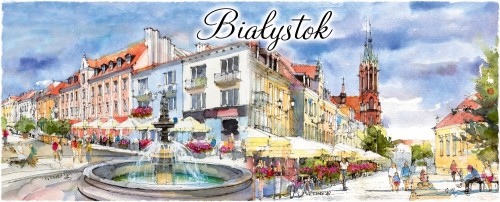 Akwarele z Białegostoku znajdujące się na kubku.