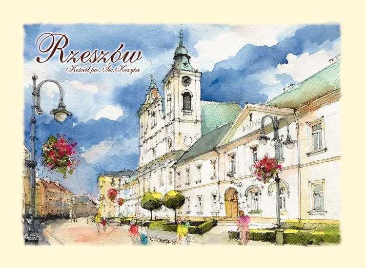 Pocztówka z reprodukcją obrazu akwarelowego z Rzeszowa.