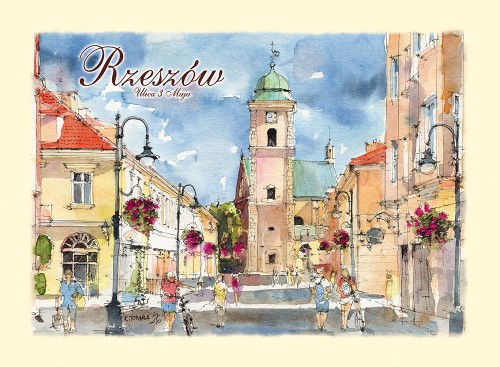 Pocztówka z reprodukcją obrazu akwarelowego z Rzeszowa.