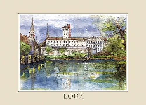 Reprodukcja obrazu akwarelowego z Łodzi w formacie 15x21 cm.